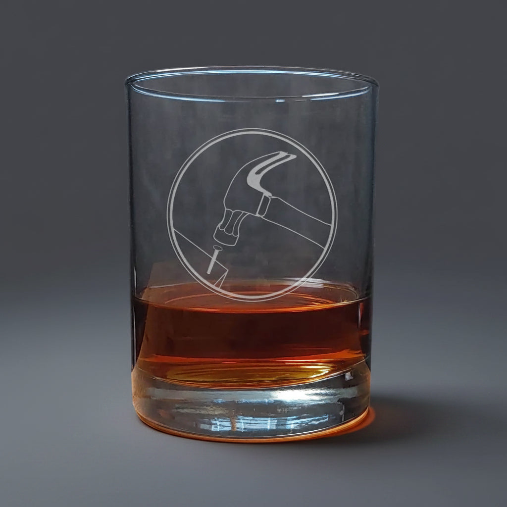 Carpenter 13oz Etched Whiskey Glass – Personalized Gift for Woodworkers & Craftsmen