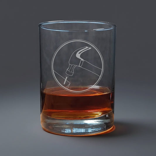Carpenter 13oz Etched Whiskey Glass – Personalized Gift for Woodworkers & Craftsmen