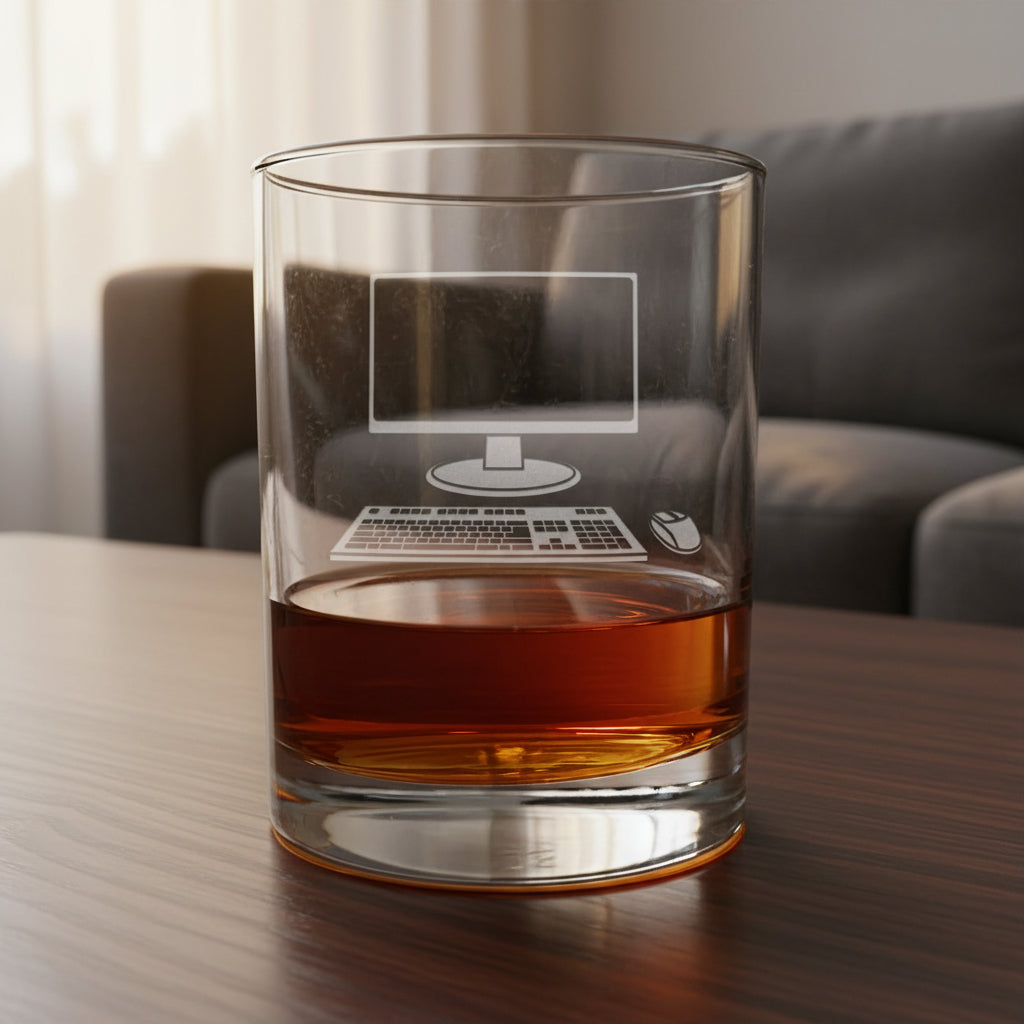 Computer 13oz Etched Whiskey Glass – The Ultimate Personalized Gift for IT Analysts, Web Designers, and More