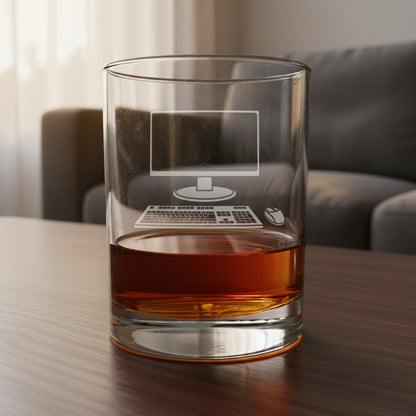 Computer 13oz Etched Whiskey Glass – The Ultimate Personalized Gift for IT Analysts, Web Designers, and More