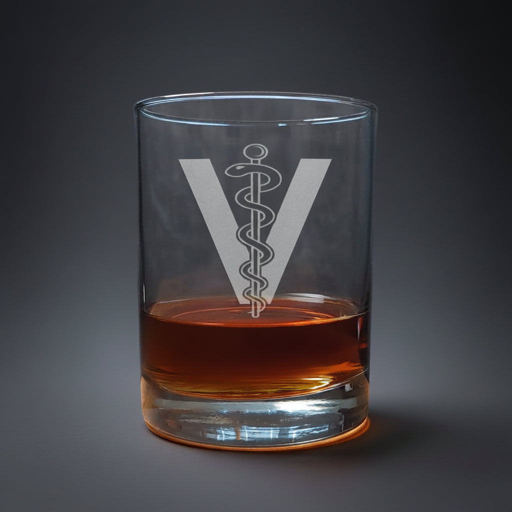 Glass tumbler with a Veterinarian symbol