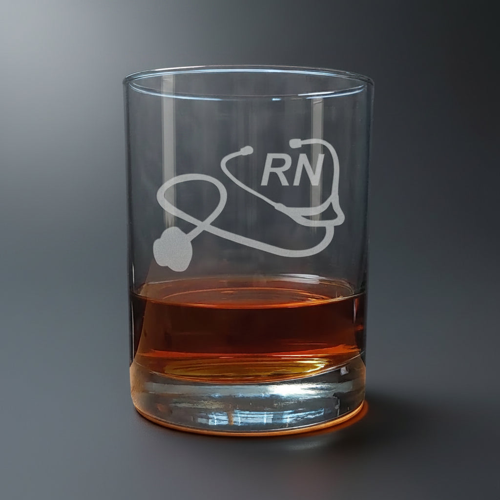 Registered Nurse 13oz Etched Whiskey Glass with Stethoscope - Personalized Gift for Healthcare Professionals
