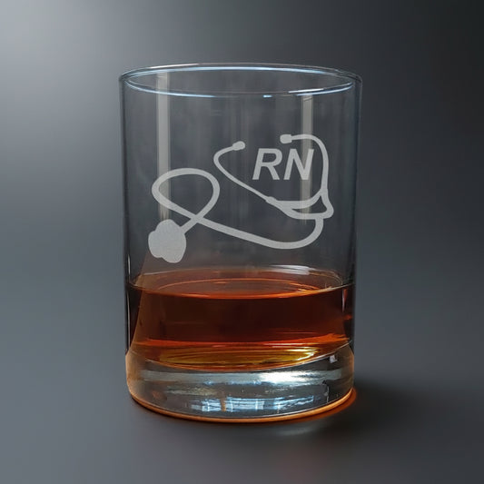 Registered Nurse 13oz Etched Whiskey Glass with Stethoscope - Personalized Gift for Healthcare Professionals