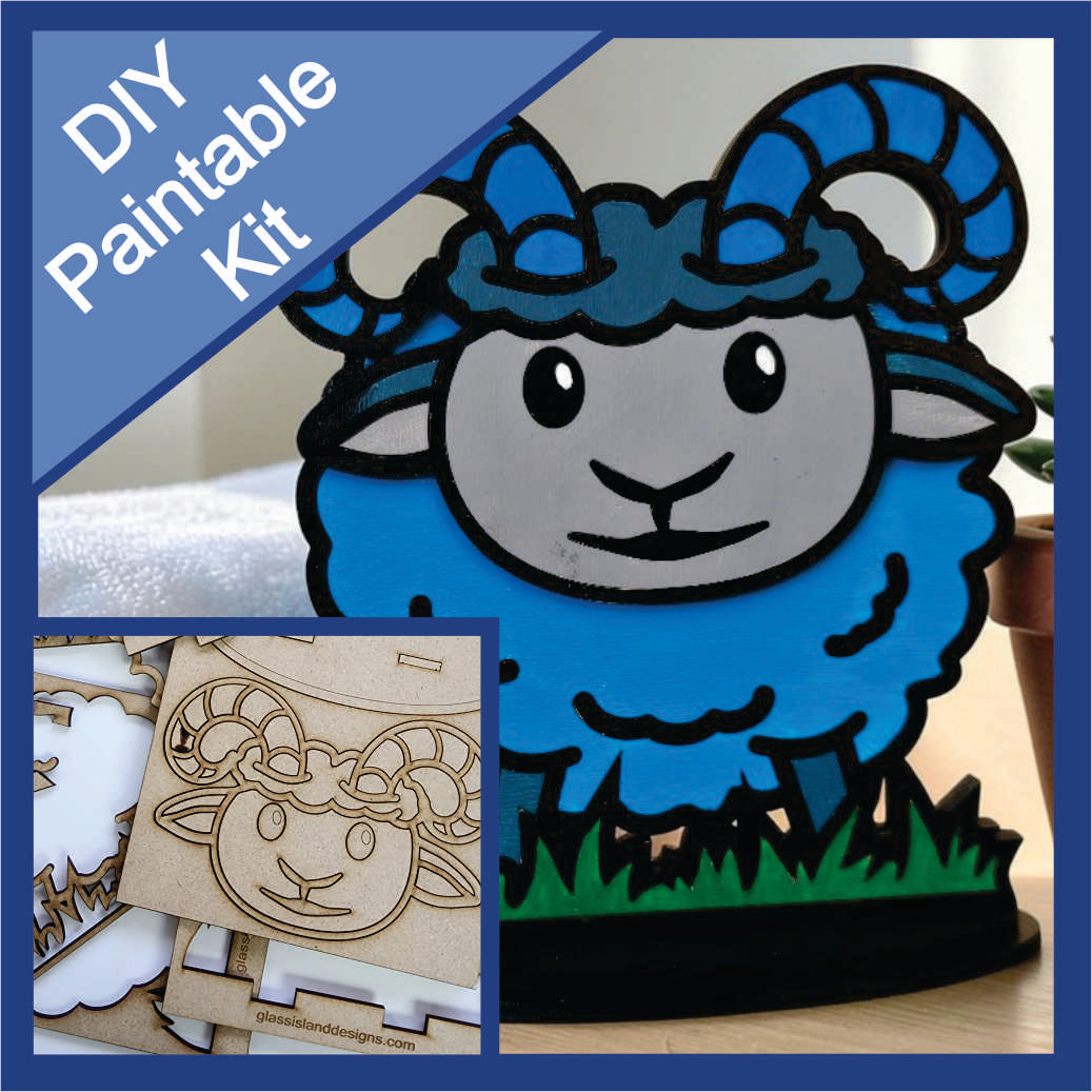 DIY Paintable Wood Kit - Ram - Unfinished - Animal Shelf Sitter Craft for Kids & Adults