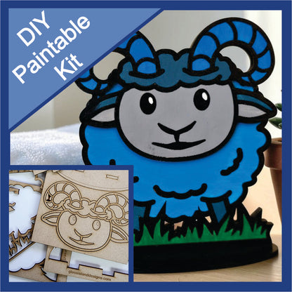 DIY Paintable Wood Kit - Ram - Unfinished - Animal Shelf Sitter Craft for Kids & Adults