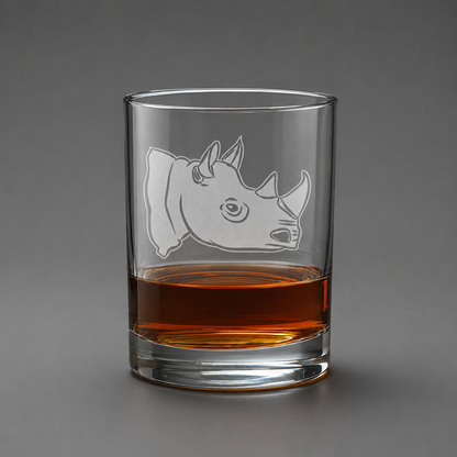 Rhino Whiskey Glass 13oz – Sandblasted Etched Animal Gift