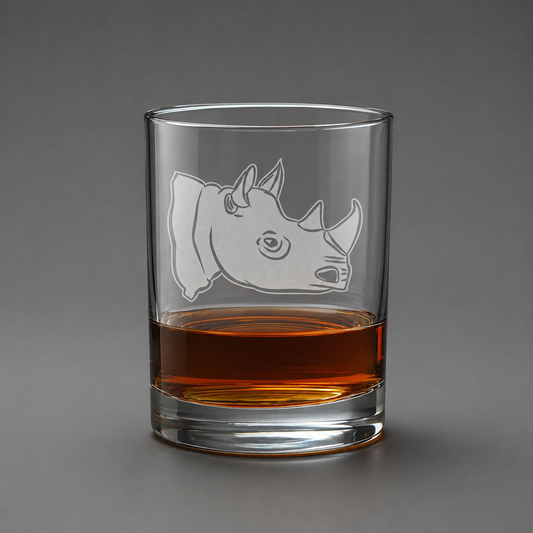 Rhino Whiskey Glass 13oz – Sandblasted Etched Animal Gift