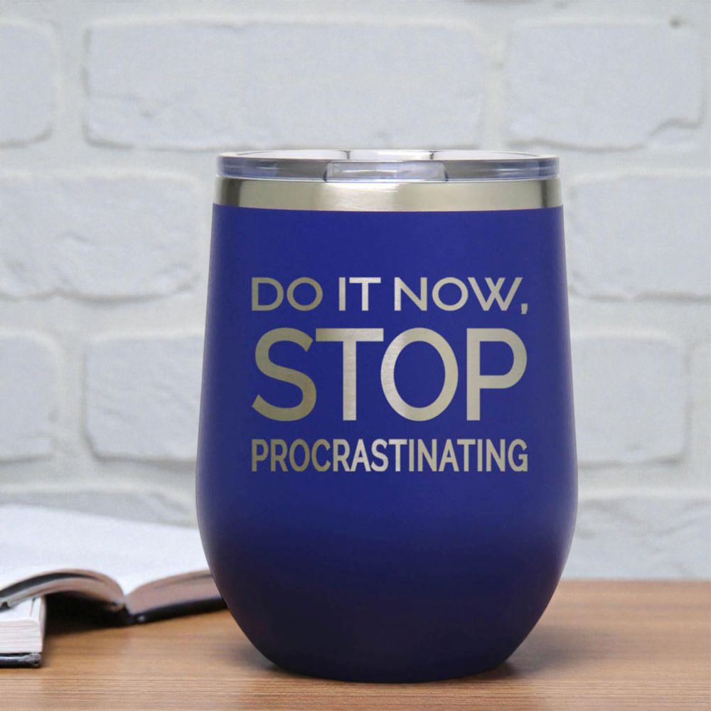 12oz Insulated Motivational Wine Tumbler – Do It Now Stop. Procrastinating - Stainless Steel Encouragement Cup | Daily Inspiration Gift