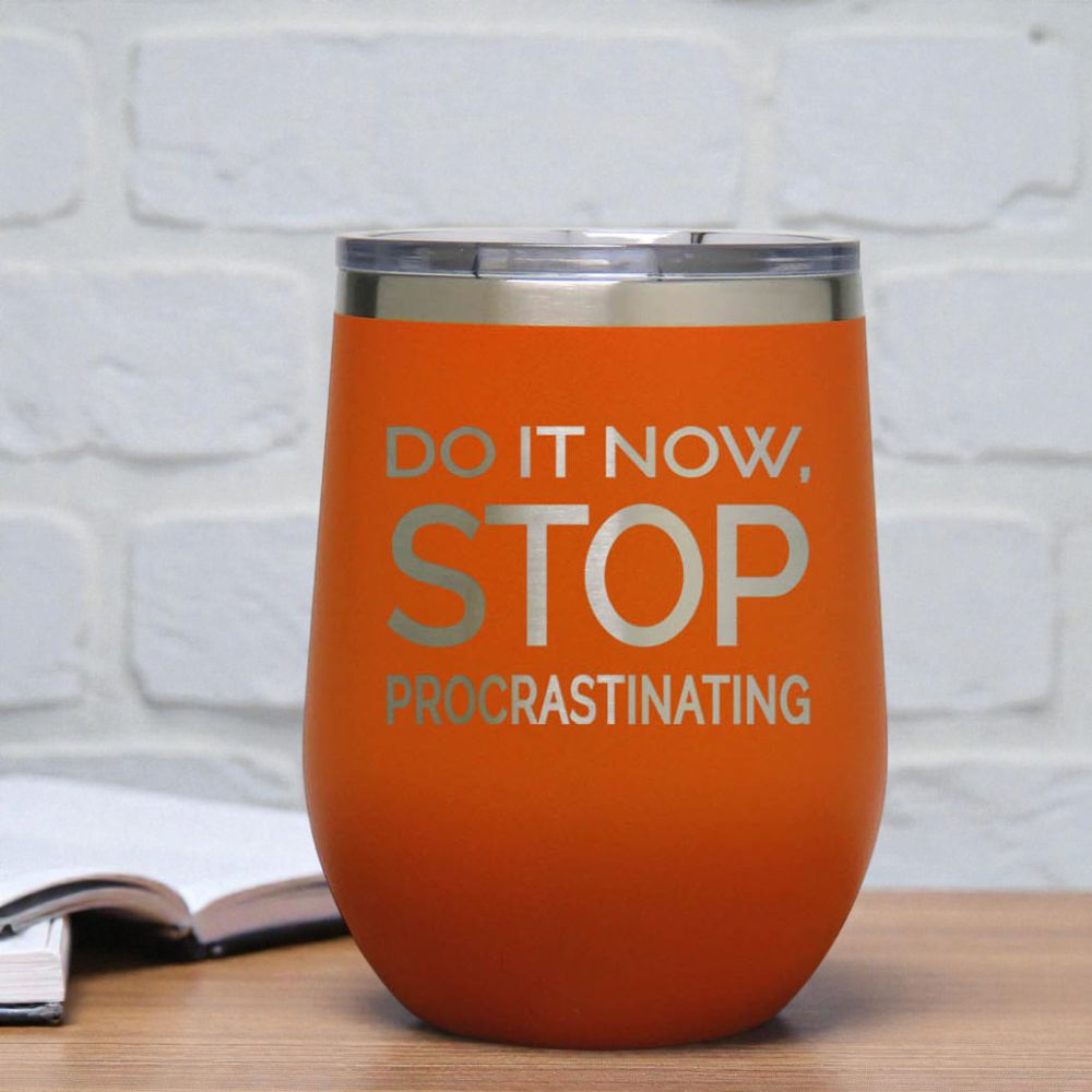 12oz Insulated Motivational Wine Tumbler – Do It Now Stop. Procrastinating - Stainless Steel Encouragement Cup | Daily Inspiration Gift