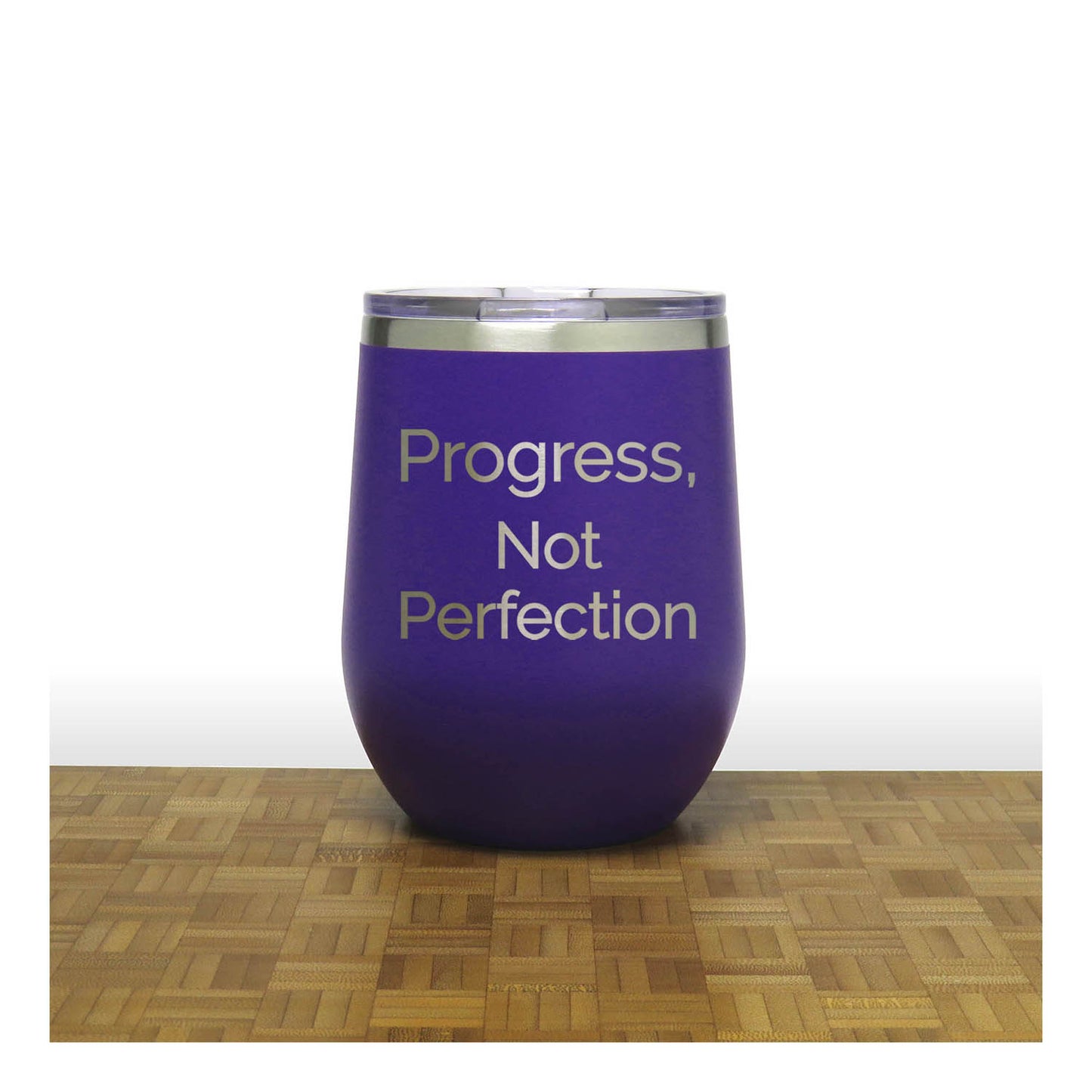 12oz Insulated Motivational Wine Tumbler – Progress Not Perfection- Stainless Steel Encouragement Cup | Daily Inspiration Gift