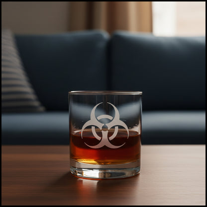 Biohazard Engraved 11oz Whiskey Glass - Science Teacher Gift
