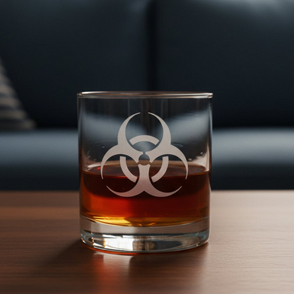 Biohazard Engraved 11oz Whiskey Glass - Science Teacher Gift