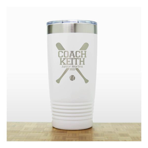 White  - Baseball Coach Insulated Tumbler - 20 oz Insulated Tumbler - Copyright Hues in Glass