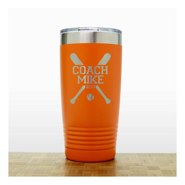 Orange - Baseball Coach Insulated Tumbler - 20 oz Insulated Tumbler - Copyright Hues in Glass
