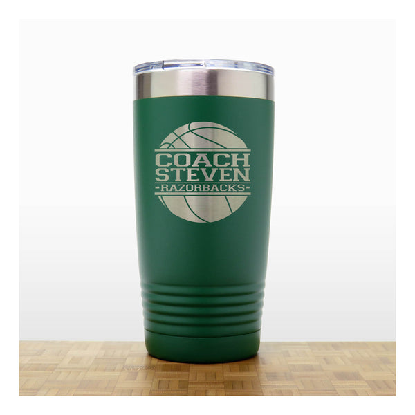 Green - Basketball Coach Insulated Tumbler - 20 oz Insulated Tumbler - Copyright Hues in Glass-