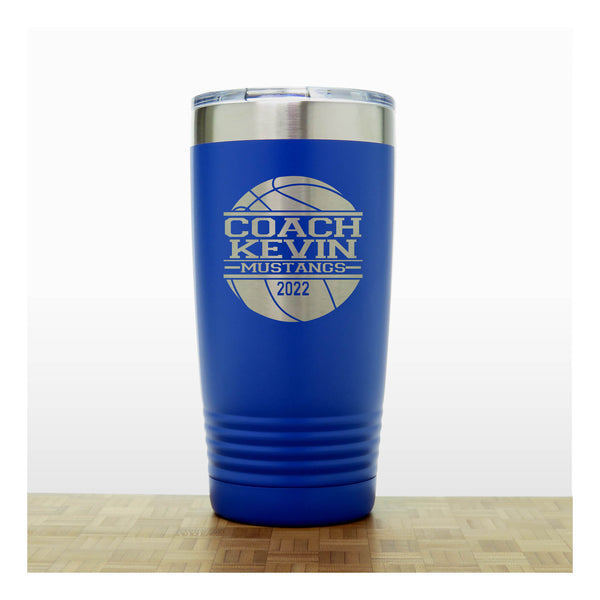 Blue - Basketball Coach Insulated Tumbler - 20 oz Insulated Tumbler - Copyright Hues in Glass
