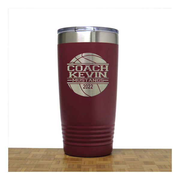 Maroon - Basketball Coach Insulated Tumbler - 20 oz Insulated Tumbler - Copyright Hues in Glass