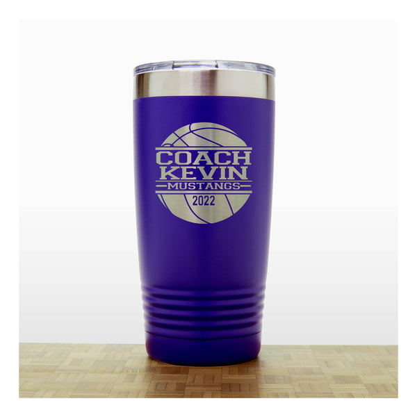 Purple - Basketball Coach Insulated Tumbler - 20 oz Insulated Tumbler - Copyright Hues in Glass