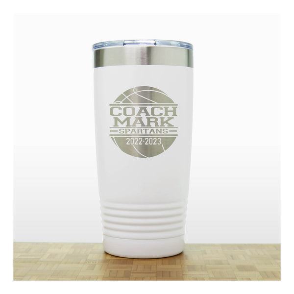 White - Basketball Coach Insulated Tumbler - 20 oz Insulated Tumbler - Copyright Hues in Glass