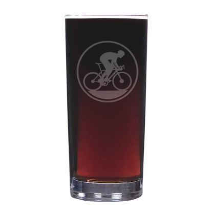 Racing Cyclist Engraved 15oz Cooler Glass – Cycling Cocktail & Water Tumbler, Deep Etched Glass for Bike Enthusiasts