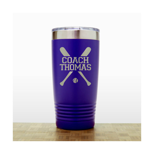 Purple - Baseball Coach Insulated Tumbler - 20 oz Insulated Tumbler - Copyright Hues in Glass