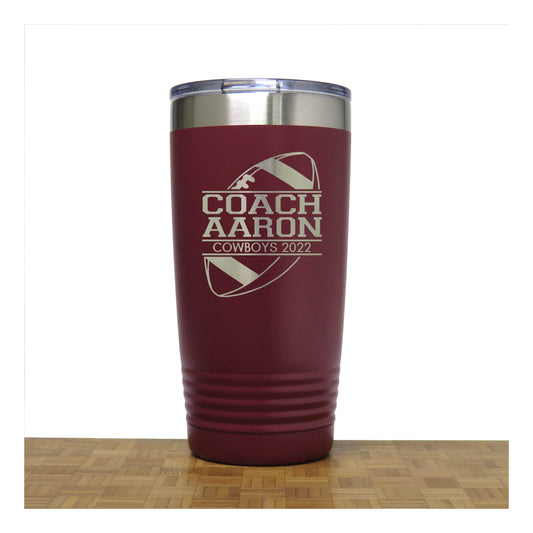 Maroon - Football Coach Insulated Tumbler - 20 oz Insulated Tumbler - Copyright Hues in Glass