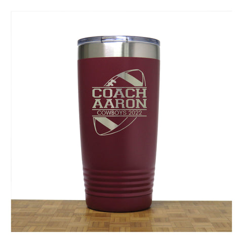 Maroon - Football Coach Insulated Tumbler - 20 oz Insulated Tumbler - Copyright Hues in Glass