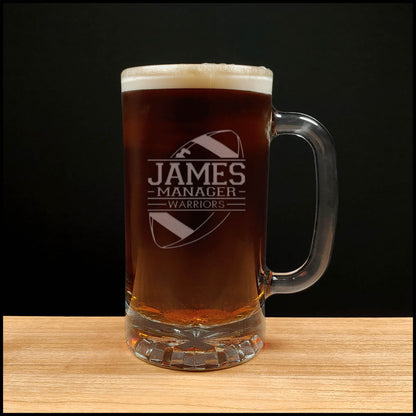 Football Manager 16oz Engraved Beer Mug - Personalized Gift - Free Personalization