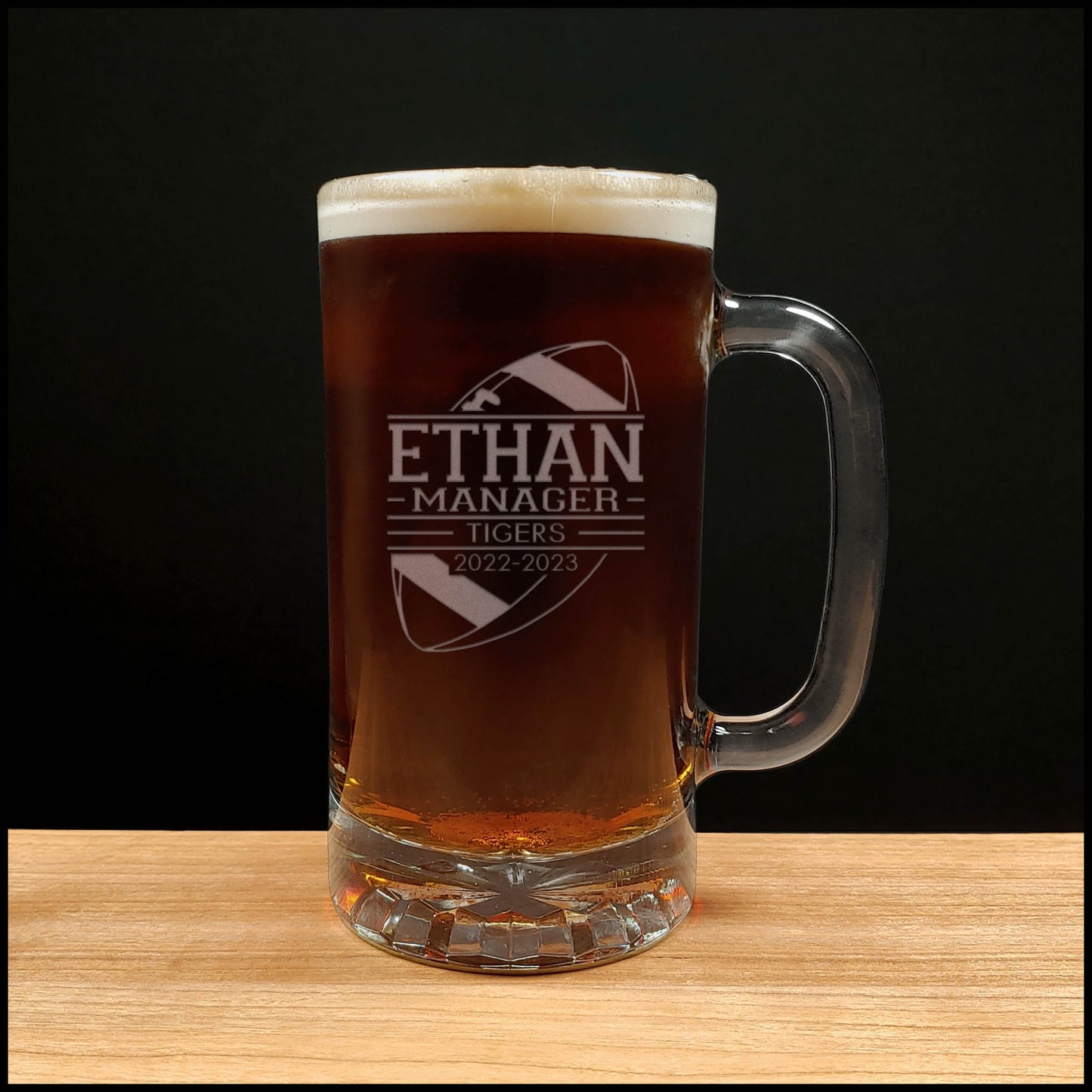 Football Manager 16oz Engraved Beer Mug - Personalized Gift - Free Personalization