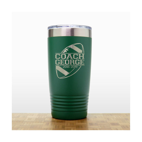 Green - Football Coach Insulated Tumbler - 20 oz Insulated Tumbler - Copyright Hues in Glass
