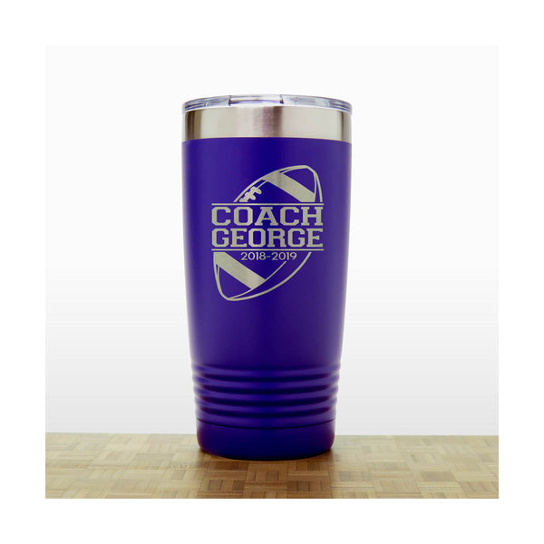 Purple - Football Coach Insulated Tumbler - 20 oz Insulated Tumbler - Copyright Hues in Glass