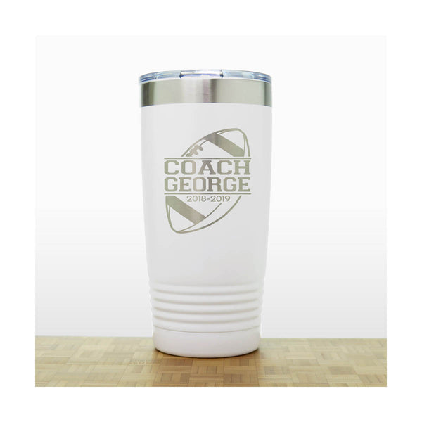 White - Football Coach Insulated Tumbler - 20 oz Insulated Tumbler - Copyright Hues in Glass