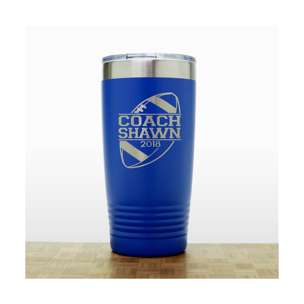 Blue - Football Coach Insulated Tumbler - 20 oz Insulated Tumbler - Copyright Hues in Glass