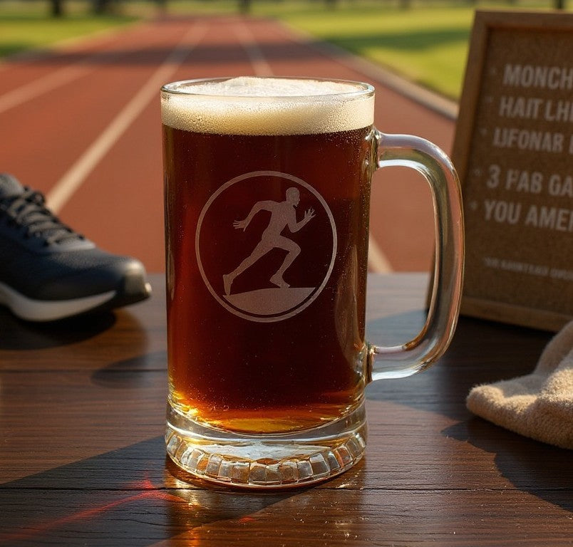 Running 16oz Beer Mug  - Long Distance Runner Beer Glass, Sprinter Gift,