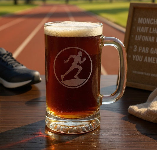 Running 16oz Beer Mug  - Long Distance Runner Beer Glass, Sprinter Gift,