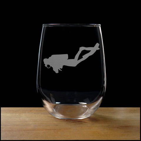 Scuba Diver Stemless Wine Glass - Copyright Hues in Glass