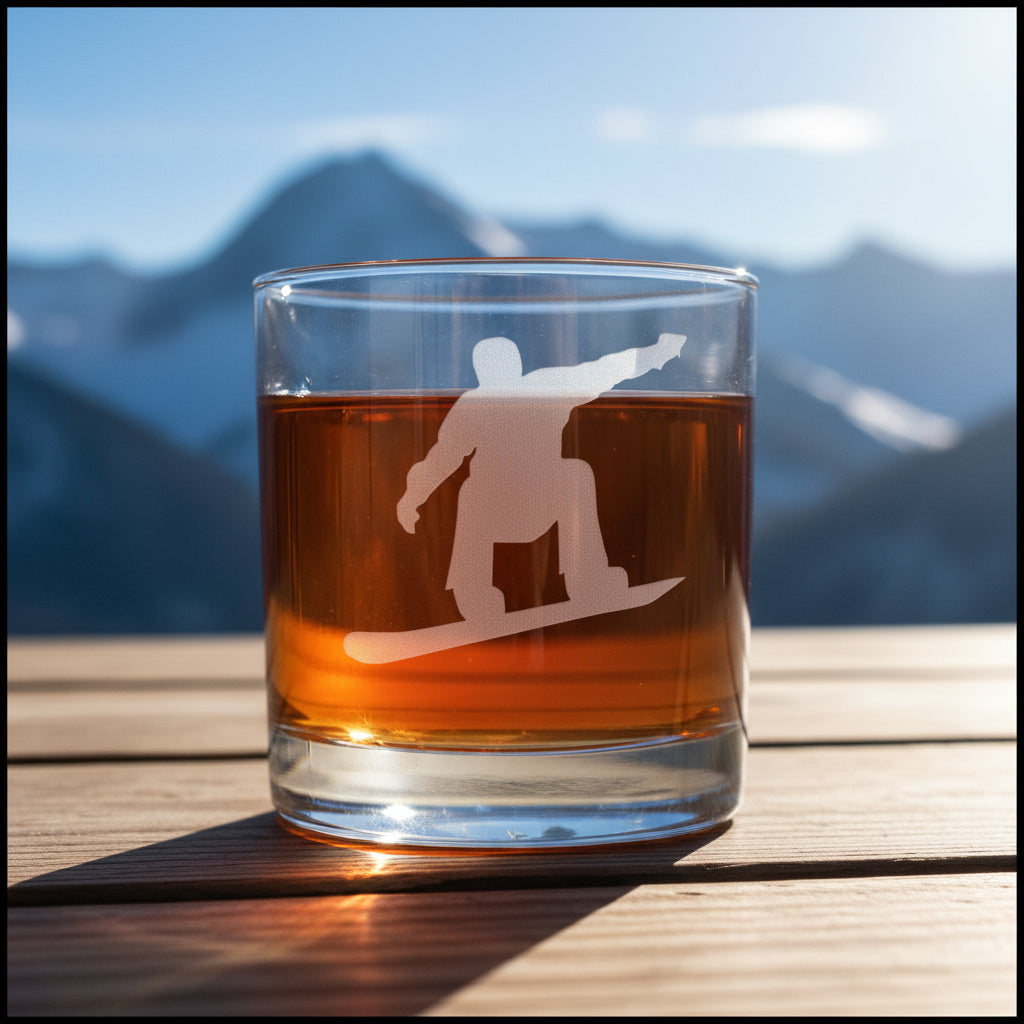 Personalized Snowboarder 11oz Whiskey Glass - Custom Engraved 11oz Bourbon Tumbler - Snowboarding Scotch Glass - Gift for Snowboard Enthusiast