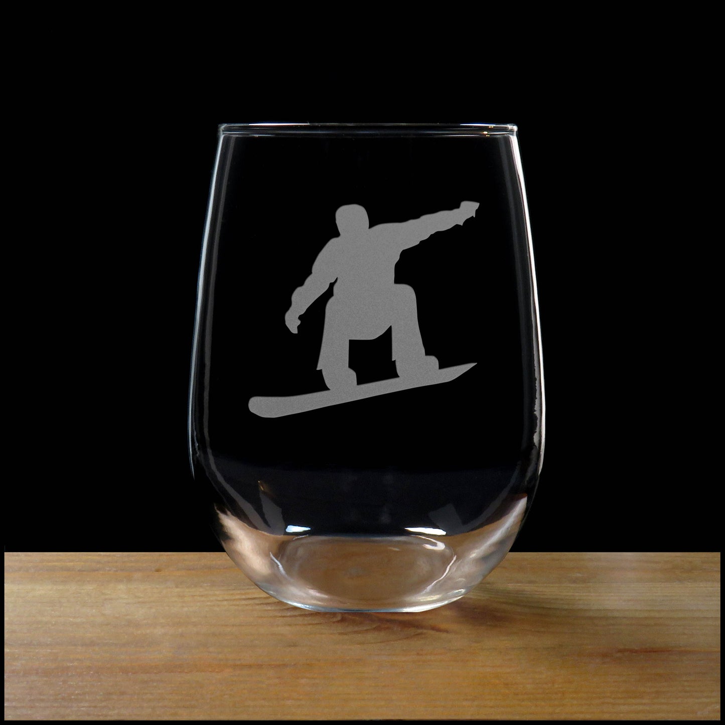 Personalized Snowboarder 17oz Stemless Wine Glass - Deep Sandblasted Custom Winter Sports Gift