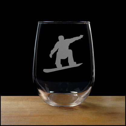 Personalized Snowboarder 17oz Stemless Wine Glass - Deep Sandblasted Custom Winter Sports Gift