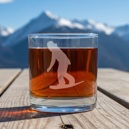 Custom Engraved Snowboarding 11oz Whiskey Glass - Personalized Winter Sports Gift