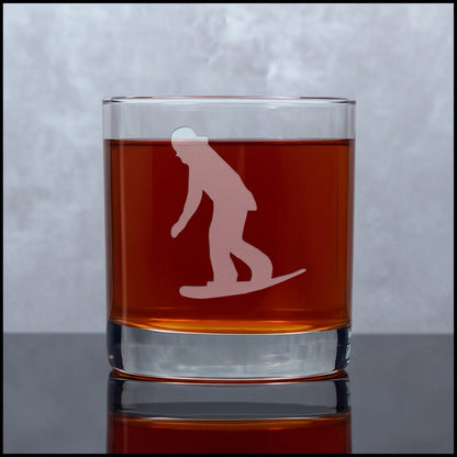 11oz whskey glass with an etched snowboarder on it 