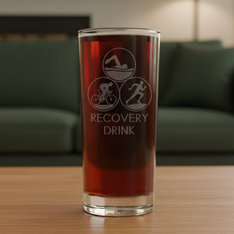 Glass with 'Recovery Drink' text 
