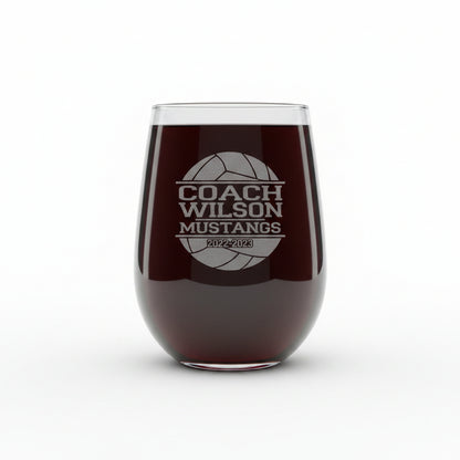 Volleyball Coach 17oz Stemless Wine Glass - Personalized End of Season Sports Gift
