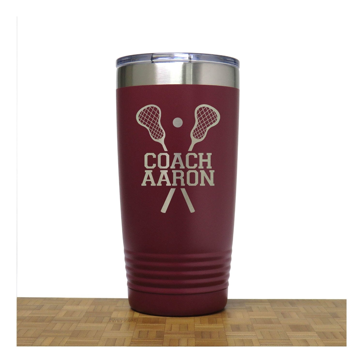 Maroon - Lacrosse Coach 20oz Insulated Tumbler - Copyright Hues in Glass