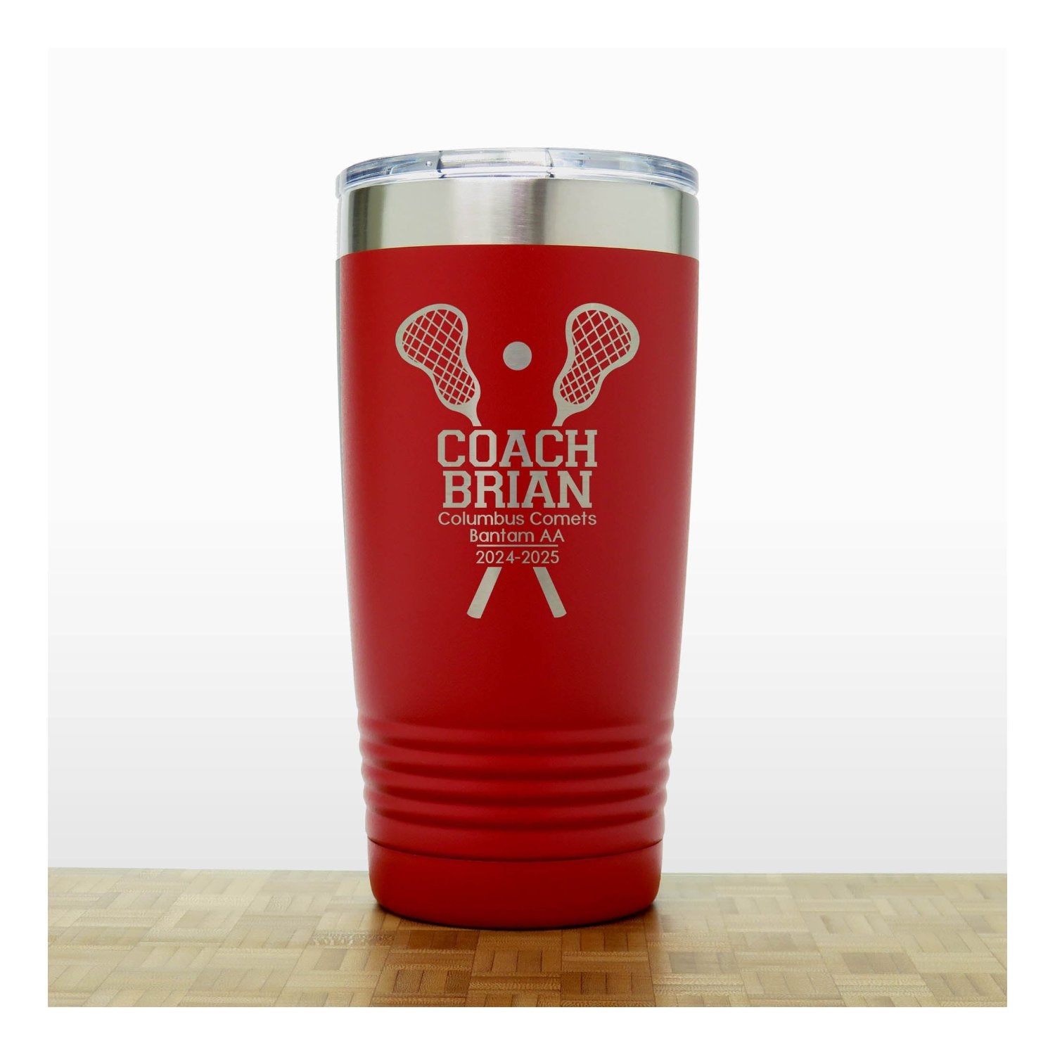 Red- Lacrosse Coach 20oz Insulated Tumbler - Copyright Hues in Glass