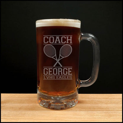 Tennis Coach Beer Mug - Copyright Hues in Glass
