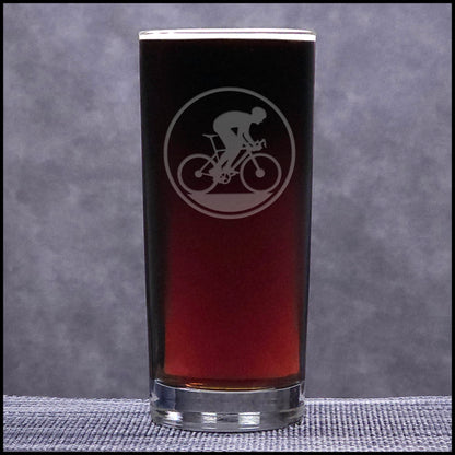 Racing Cyclist Engraved 15oz Cooler Glass – Cycling Cocktail & Water Tumbler, Deep Etched Glass for Bike Enthusiasts