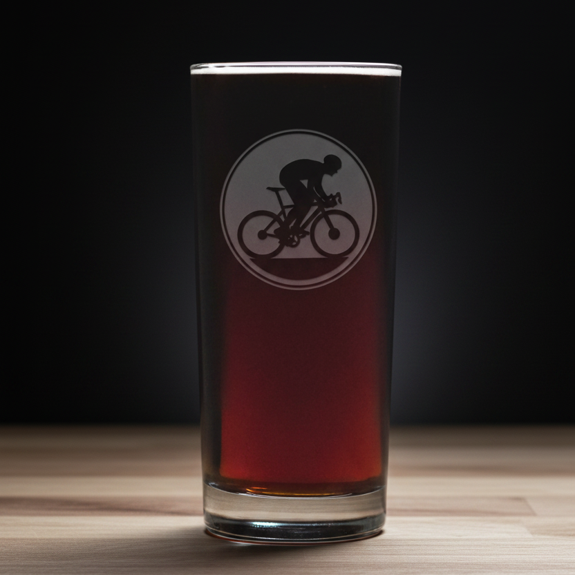Road Cycling 15oz Engraved Cooler Glass – Deep Etched Cyclist Drinking Glass for Cocktails, and Water