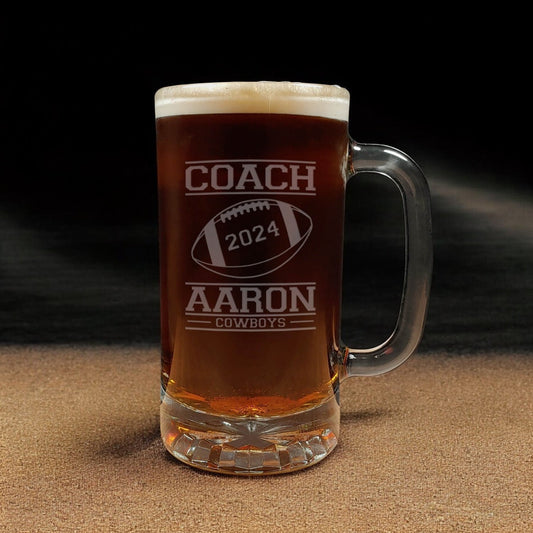 Football Coach 16oz Engraved Beer Mug - Personalized Gift - Free Personalization