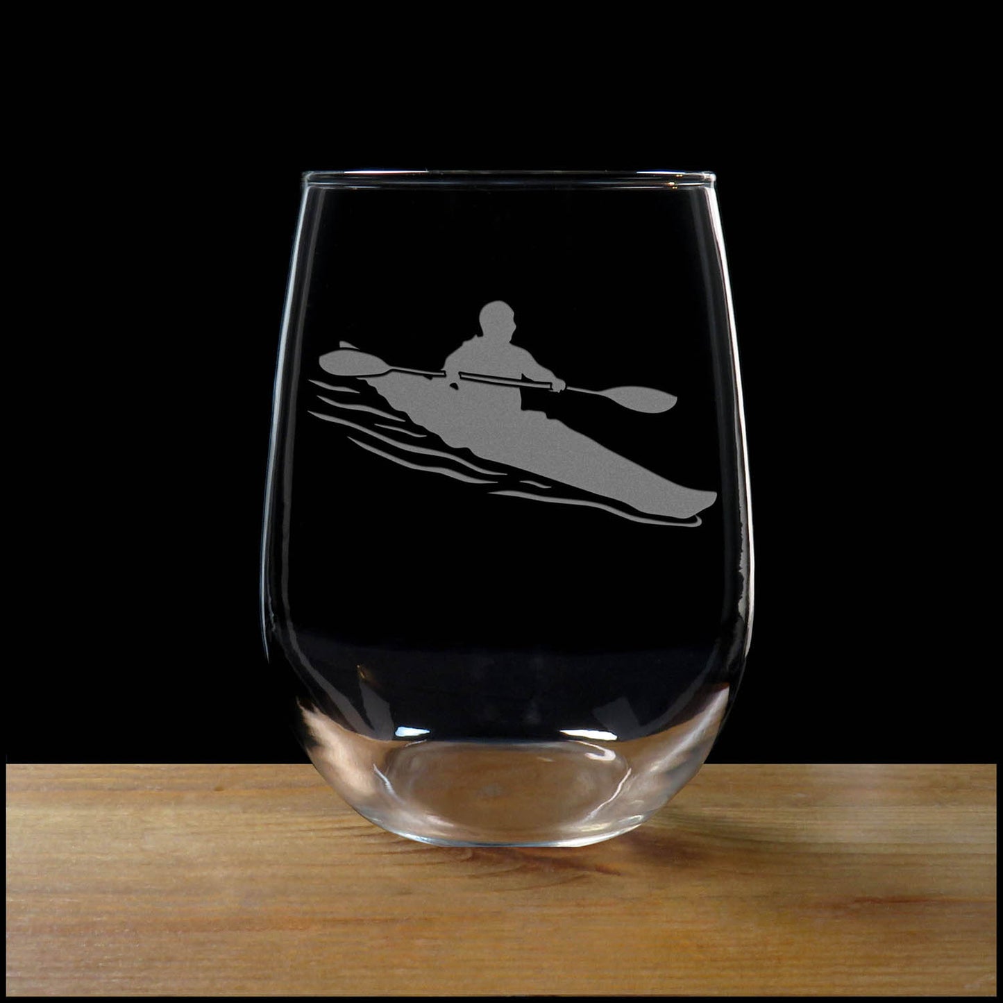 Kayaking Stemless Wine Glass 17oz – Laser Engraved Canoe & Kayak Gift for Outdoor Lovers